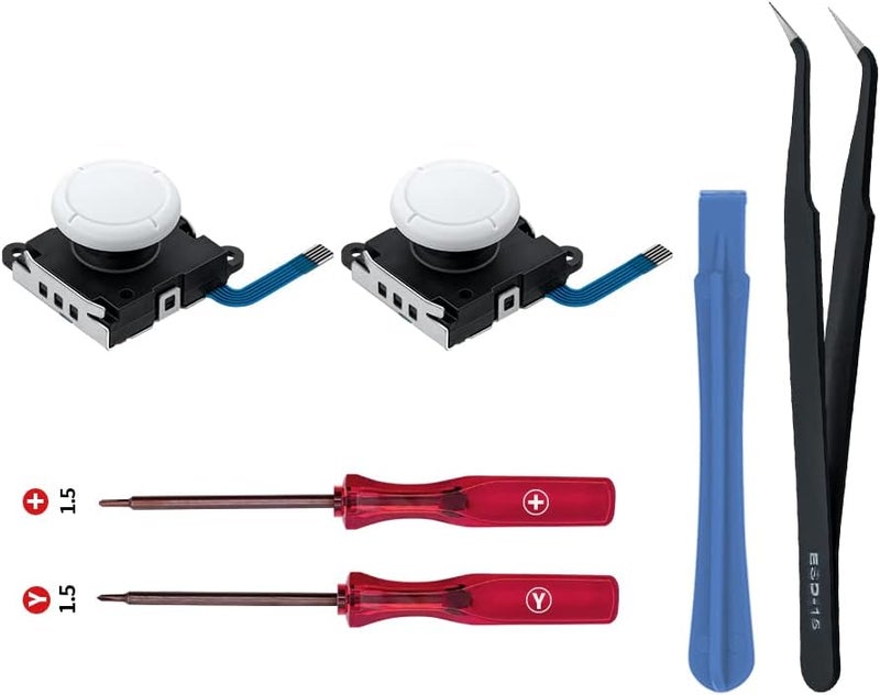 Wigearss Replacement Analog Joystick for Nintendo Switch, Switch OLED, Switch Lite, Joystick Repair Kit with Tools,+&Y-Screwdriver, Pry Tool, Tweezer Kit Fix Joy-Con Drift - White - Image 1